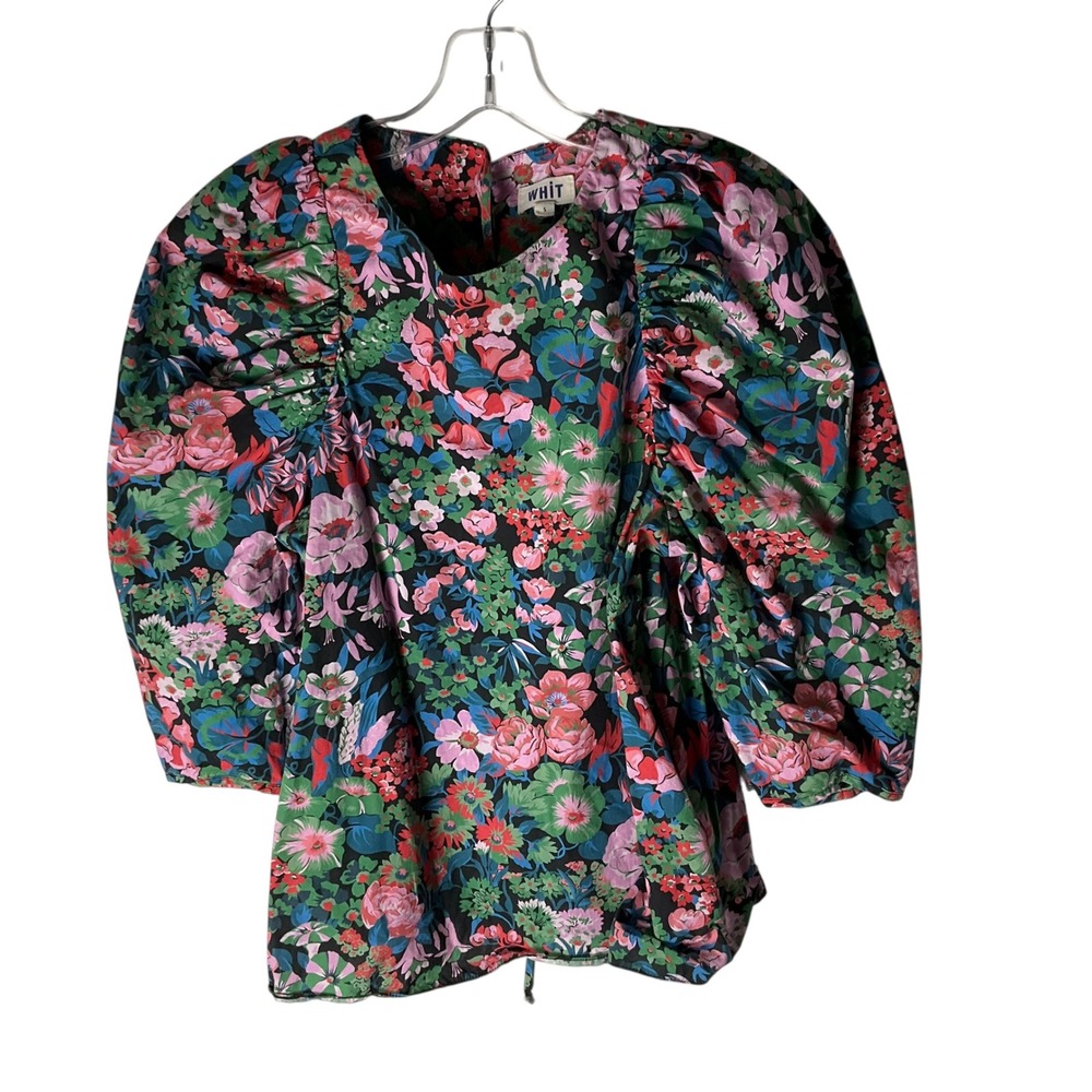 Whit NY Womens‎ Puff-Sleeve Cotton Top Blouse Multicolor Romantic Floral Small